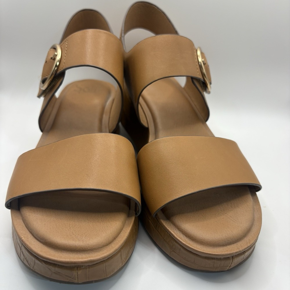 SOFFT FAEDRA Leather Platform Women's Sandals Size 9 Color Luggage - Picture 3 of 8